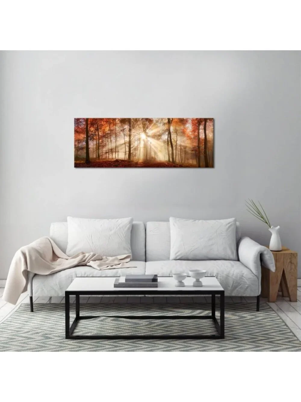 Autumn Forest Canvas Wall Art - Sunlit Nature Scenery for Home & Office Decor